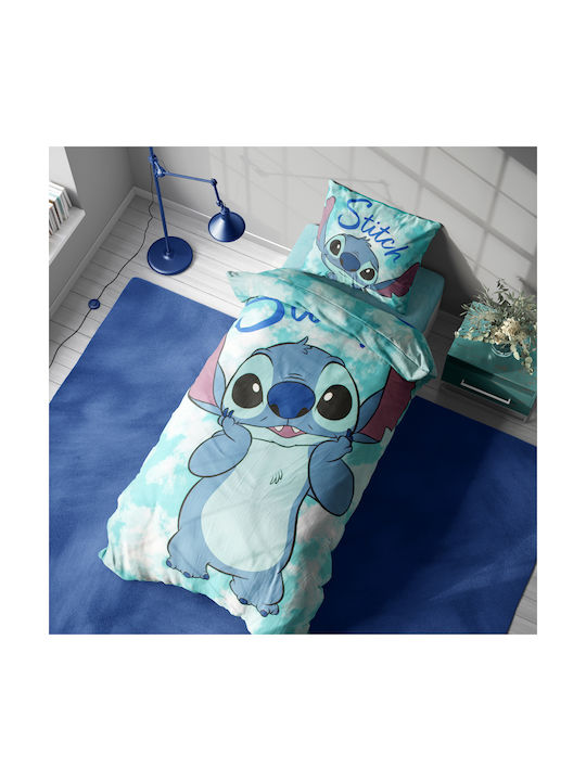Σετ Σεντόνια 2τμχ Disney Stitch Μονά Βαμβακερά Turquoise 160x240cm+50×70