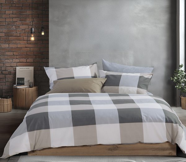 ΣΕΤ ΣΕΝΤΟΝΙΑ GREY 3ΤΜΧ ΒΑΜΒΑΚΕΡΑ ΜΟΝΑ CASUAL CHECK 170X270 NEF-NEF HOMEWARE