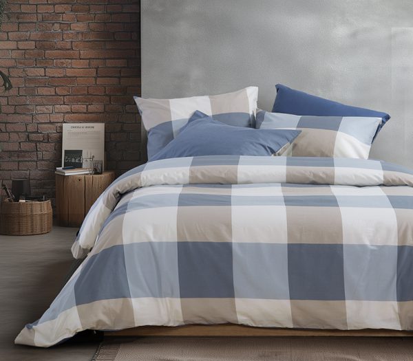 ΣΕΤ ΣΕΝΤΟΝΙΑ DENIM 4ΤΜΧ ΒΑΜΒΑΚΕΡΑ KING SIZE ΜΕ ΛΑΣΤΙΧΟ 180X200+32 CASUAL CHECK  NEF-NEF HOMEWARE