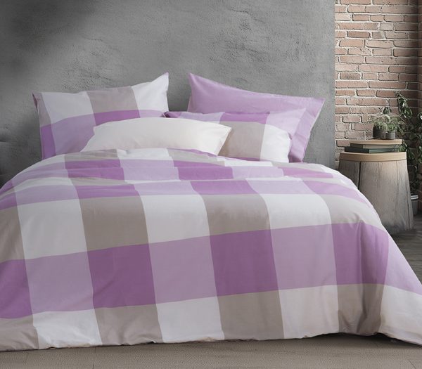 ΣΕΤ ΣΕΝΤΟΝΙΑ MAUVE 4ΤΜΧ ΒΑΜΒΑΚΕΡΑ KING SIZE ΜΕ ΛΑΣΤΙΧΟ 180X200+32 CASUAL CHECK  NEF-NEF HOMEWARE