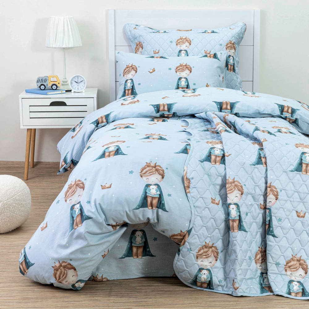 Σετ Σεντόνια 3τμχ Μονά Βαμβακερά Little King Πετρόλ 2x(160x250cm)+50x70  Borea