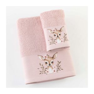 Σετ Βρεφικές Πετσέτες 2τμχ Bambi Πούδρα 70x120+30x50cm  Borea