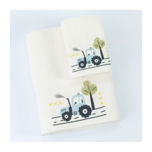 Σετ Βρεφικές Πετσέτες 2τμχ Trucky Εκρου 70x120+30x50cm  Borea