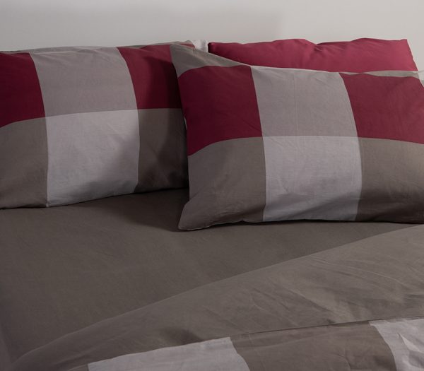 ΣΕΤ ΣΕΝΤΟΝΙΑ 4ΤΜΧ ΒΑΜΒΑΚΕΡΑ ΔΙΠΛΑ CASUAL CHECK 2Χ(200Χ270)+2Χ(52Χ72) NEF-NEF HOMEWARE BORDO - Image 3
