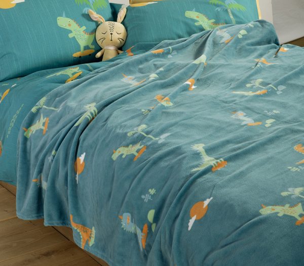 ΠΑΙΔΙΚΗ ΚΟΥΒΕΡΤΑ FLEECE DINOS ON WHEELS 160Χ220 NEF-NEF HOMEWARE PETROL - Image 2