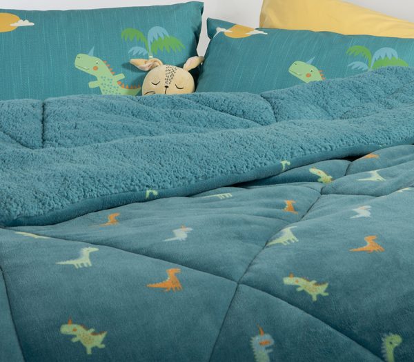 ΠΑΙΔΙΚΟ ΚΟΥΒΕΡΤΟΠΑΠΛΩΜΑ ΜΟΝΟ DINOS ON WHEELS 160Χ220 NEF-NEF HOMEWARE PETROL - Image 2