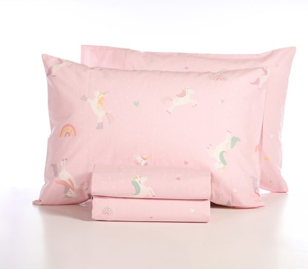 ΠΑΙΔΙΚΟ ΣΕΤ ΣΕΝΤΟΝΙΑ 3ΤΜΧ ΜΟΝΑ UNICORNS STYLE  2X(170X260)-1X(52X72) NEF-NEF HOMEWARE PINK - Image 4