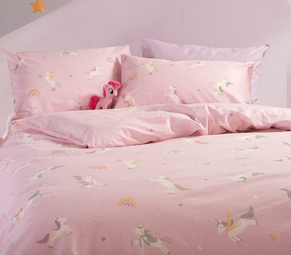 ΠΑΙΔΙΚΗ ΣΕΤ ΠΑΠΛΩΜΑΤΟΘΗΚΗ 2ΤΜΧ  ΜΟΝΗ UNICORNS STYLE  1Χ(160Χ240)+1Χ(52Χ72) NEF-NEF HOMEWARE PINK - Image 2