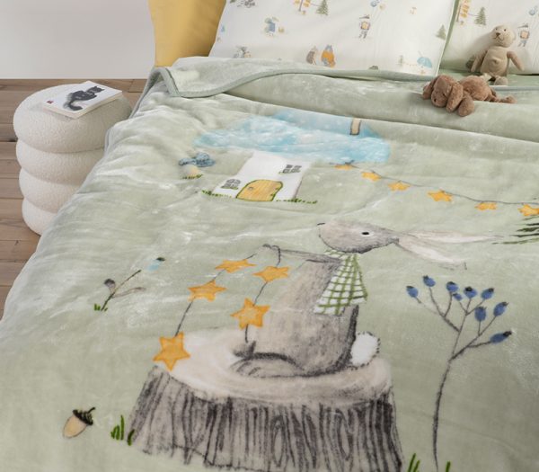 ΠΑΙΔΙΚΗ ΚΟΥΒΕΡΤΑ WOODLAND PARTY 160Χ220 NEF-NEF HOMEWARE PISTACHIO