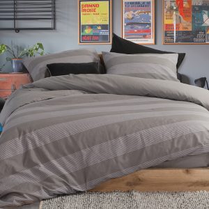 ΣΕΤ ΣΕΝΤΟΝΙΑ 4ΤΜΧ  ΒΑΜΒΑΚΕΡΑ ΥΠΕΡΔΙΠΛΑ CASUAL STRIPE ΜΕ ΛΑΣΤΙΧΟ 1Χ(240Χ270) +1X(160X200+35) +2Χ(52Χ72) NEF-NEF HOMEWARE D.GREY
