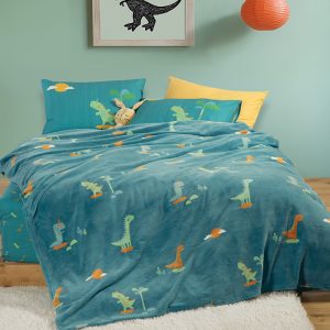 ΠΑΙΔΙΚΗ ΚΟΥΒΕΡΤΑ FLEECE DINOS ON WHEELS 160Χ220 NEF-NEF HOMEWARE PETROL