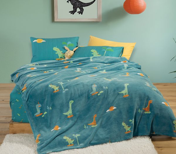 ΠΑΙΔΙΚΗ ΚΟΥΒΕΡΤΑ FLEECE DINOS ON WHEELS 160Χ220 NEF-NEF HOMEWARE PETROL