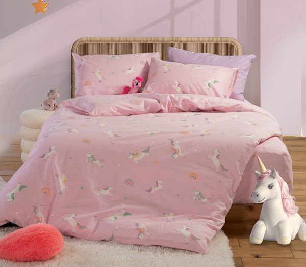 ΠΑΙΔΙΚΟ ΣΕΤ ΣΕΝΤΟΝΙΑ 3ΤΜΧ ΜΟΝΑ UNICORNS STYLE  2X(170X260)-1X(52X72) NEF-NEF HOMEWARE PINK