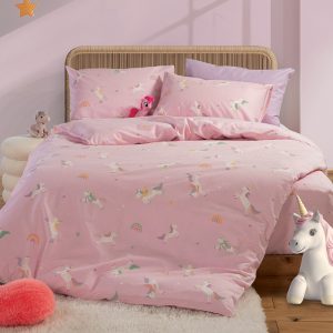 ΠΑΙΔΙΚΗ ΣΕΤ ΠΑΠΛΩΜΑΤΟΘΗΚΗ 2ΤΜΧ  ΜΟΝΗ UNICORNS STYLE  1Χ(160Χ240)+1Χ(52Χ72) NEF-NEF HOMEWARE PINK