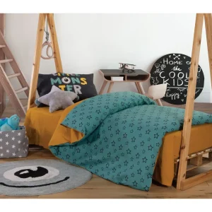 Παιδική Παπλωματοθήκη Μονή Σετ 2τμχ Little Monsters Stars Petrol 160X240 +52x72  Nef-Nef