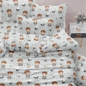 Παιδική Παπλωματοθήκη Σετ 2τμχ Μονή Βαμβακερή Wizard Γκρι 160×240εκ. +50x70 Borea