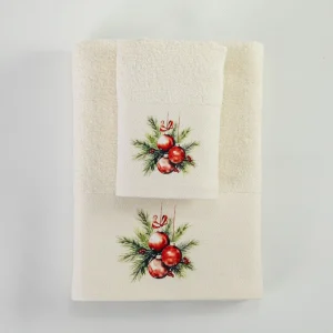 Σετ Πετσέτες 2τμχ Ornaments Εκρού 50×90+30×50 Σε Κουτί Borea