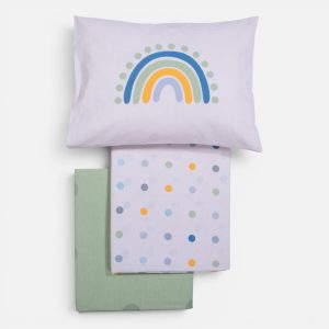 Σετ Σεντόνια 3τμχ Κούνιας Βρεφικά Baby Dots  2X(120X170)+1X(30X40) Nef Nef Homeware ECRU/GREEN